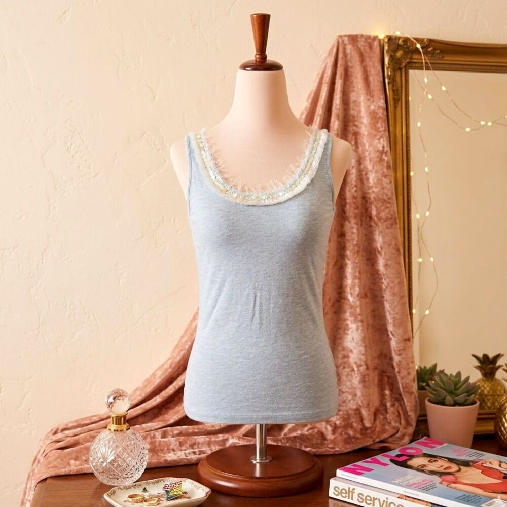 ochirly Powder Blue Sequin Trim Tank Top | Size Small